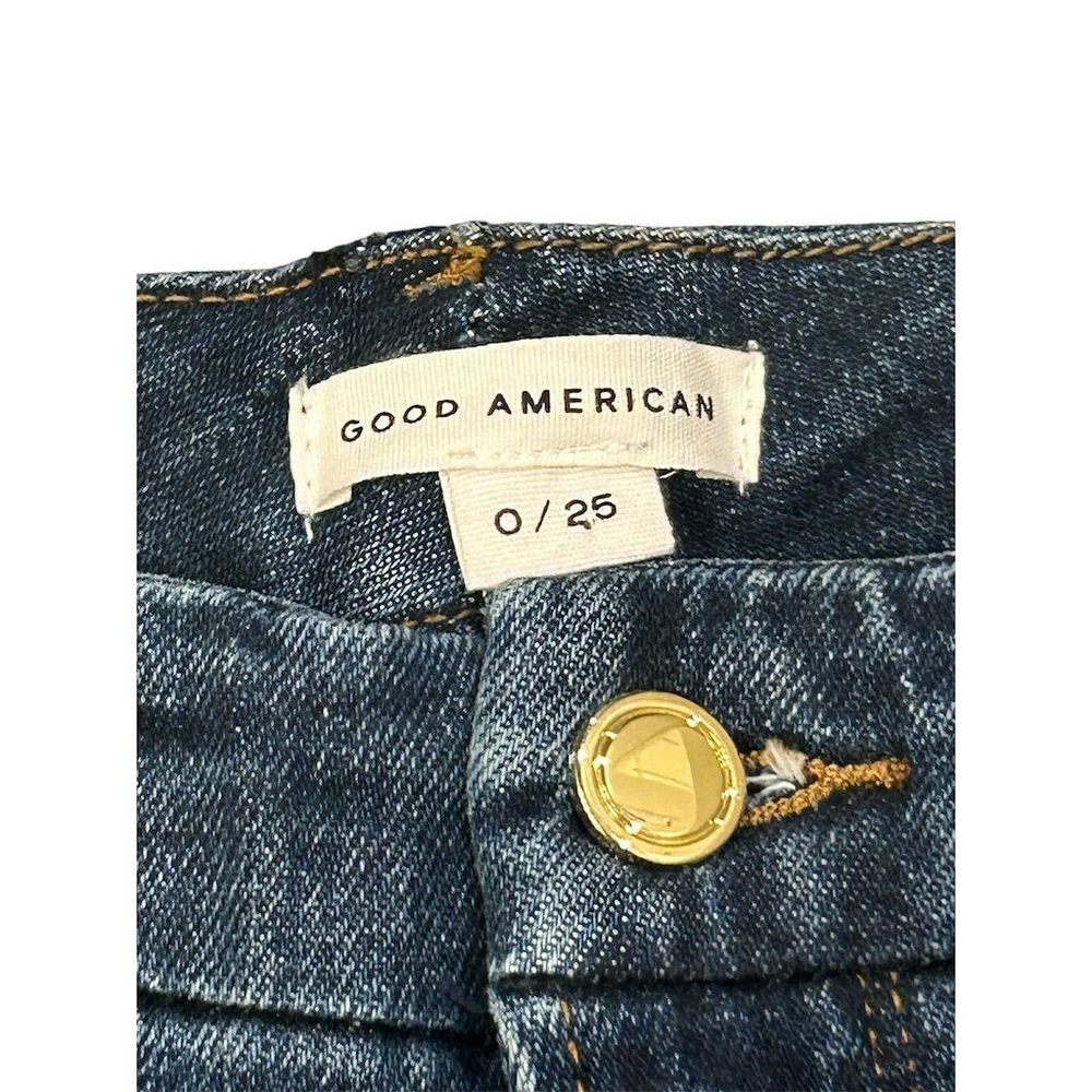 Good American Skinny Jeans Women Size 0 Dark Blue Distressed - Picture 5 of 9